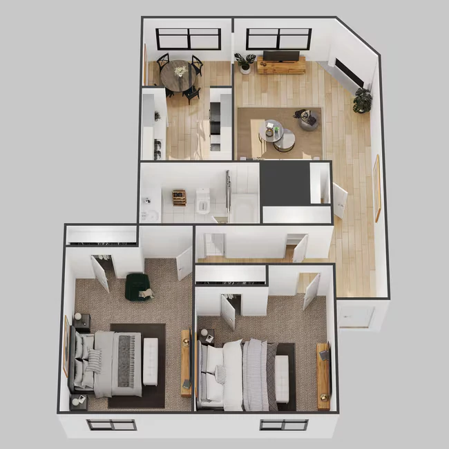 2 Bed/ 1 Bath  125 floor plan
